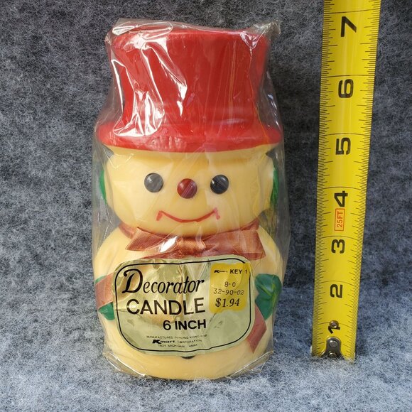 VTG Decorator Candle Snowman 6" With Red Hat & Bow Kmart Corporation Hong Kong - Picture 4 of 4